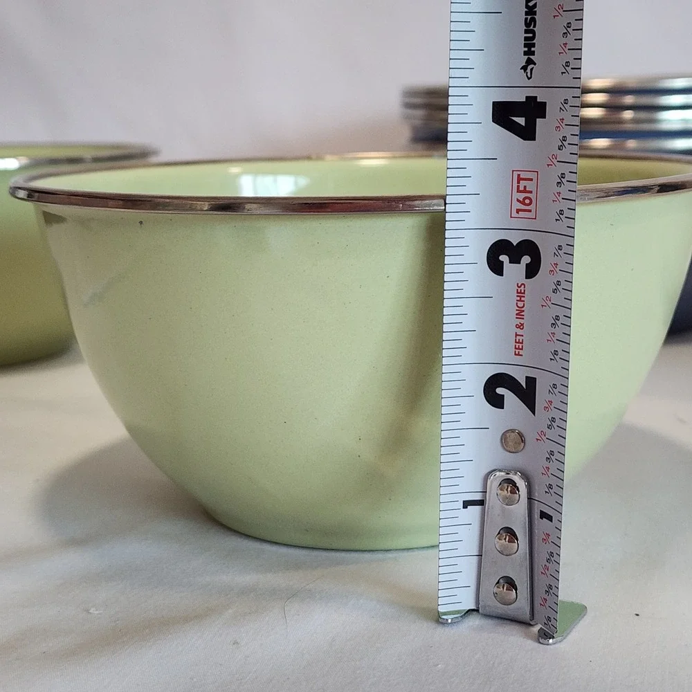 Pottery Barn Enamelware Bowls Set of 9 Pastel Green Blue White Metal Farmhouse‎